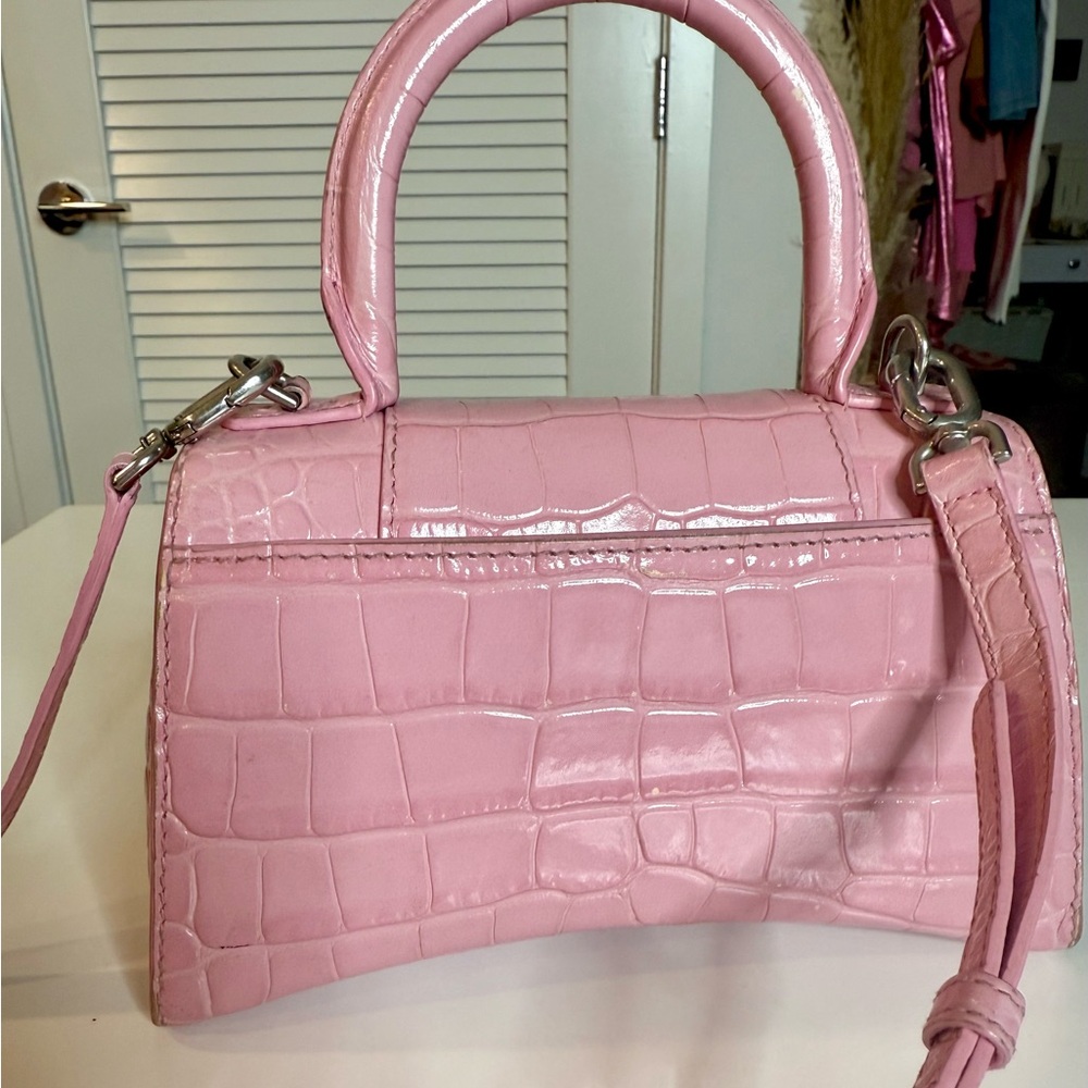 Balenciaga XS Hourglass Top Handle Bag Candy Pink Croc-Embossed Handbag - Picture 3 of 9